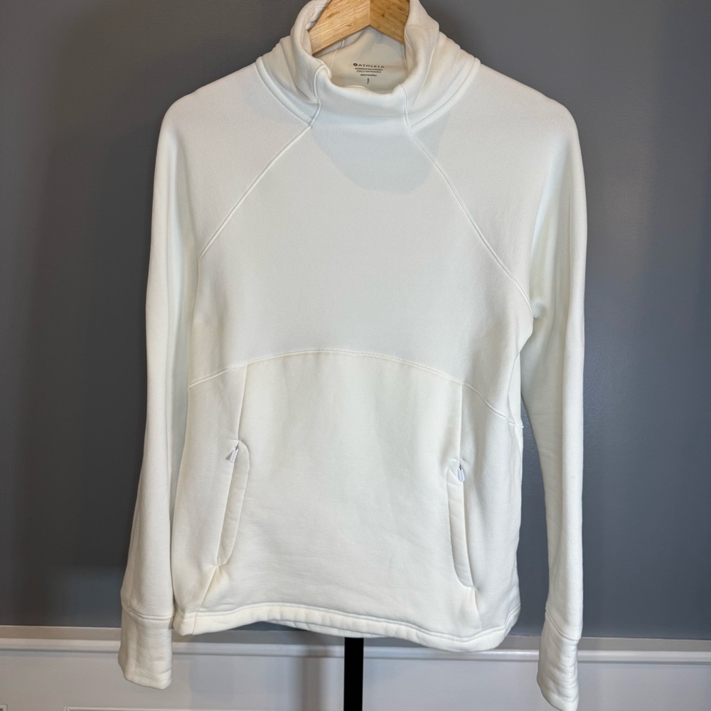 Athleta Cream Funnel‎ Neck Sweatshirt Small Scuba Pullover Cozy Athleisure